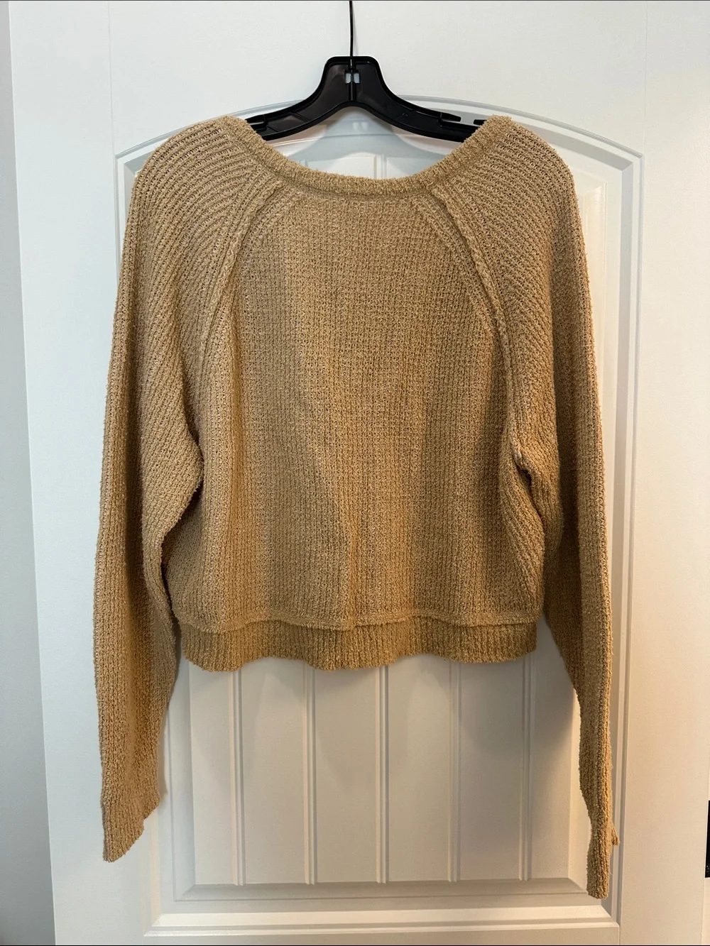 Free People Cropped V-Neck Sweater in Light Tan
